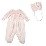 SUS-214 Sussie Pink Gingham Pima Hand Smocked Bishop Footie