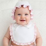 LIL-017 Lily White and Pink Ruffles Bib.