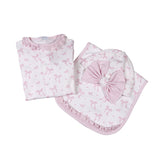 Pink Coquettes Converter, Bow Hat and Burping Pad.