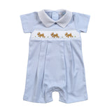 DOG-333 DOGS BLUE HAND SMOCKED PIMA ROMPER