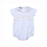 HCB-030 WHITE HOLY CROSS HAND SMOCKED PIMA BUBBLE